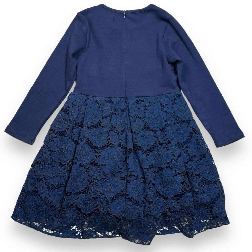 Trish Scully Girls 4/4T Lace Peter Pan Collar Dress Navy‎ Blue Boutique Pearl